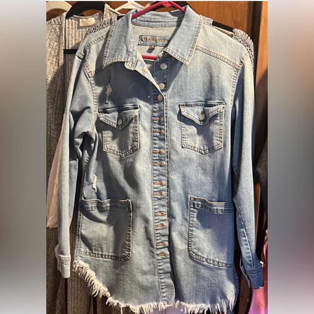 Maurices frayed denim shacket